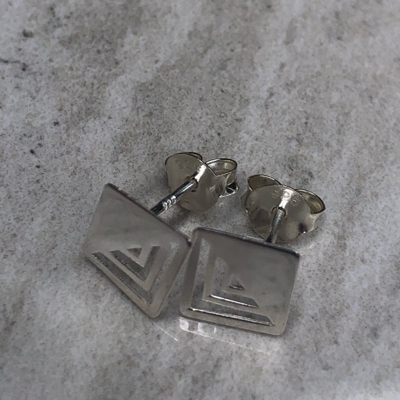 925 Sterling Silver Geometric Square Earrings - Picture 8 of 16